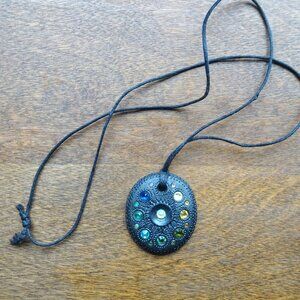 Black Clay Pendant with Rhinestones